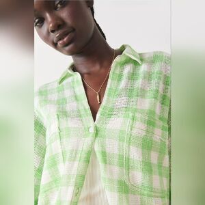 Out from under Cotton Mesh  check resort beach cover up shirt size M